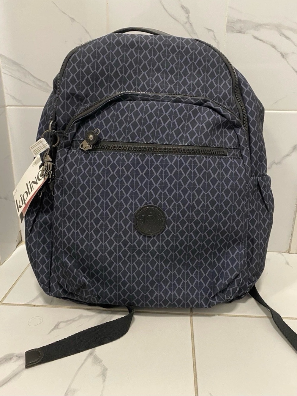 Kipling Navy Geometric Print Backpack